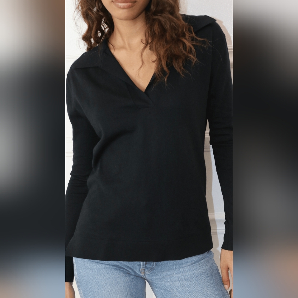 Felicite Polo Neck Cotton Cashmere Sweater Black